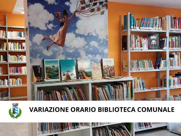Immagine bibioteca con la scritta variazione orario Immagine bibioteca con la scritta variazione orario