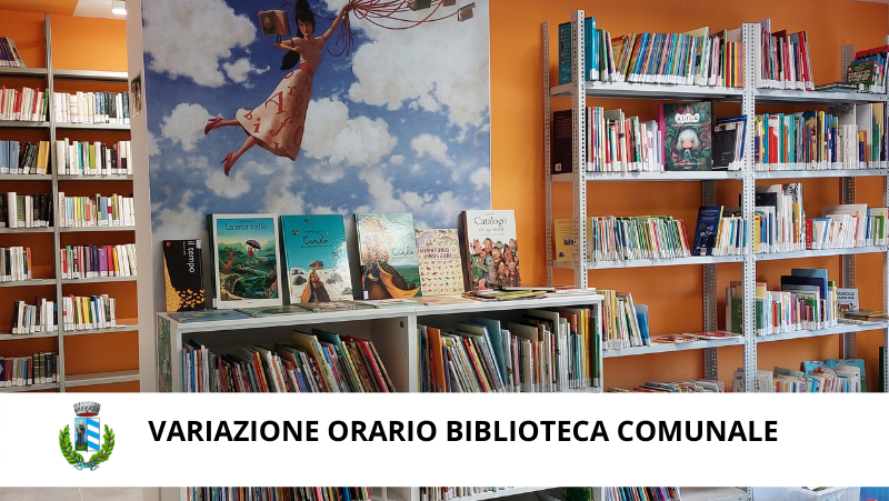 Immagine bibioteca con la scritta variazione orario