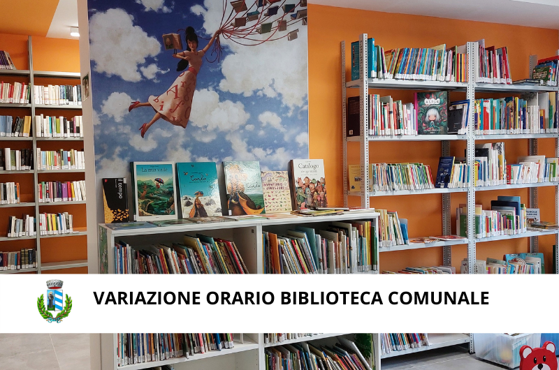 Immagine bibioteca con la scritta variazione orario